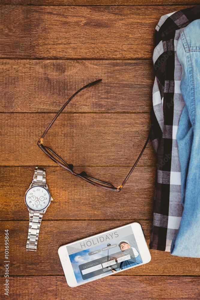 Poster composite image of close up view of hipster man stuff