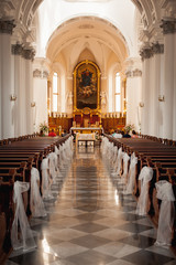 An image of a church sanctuary before a wedding ceremony