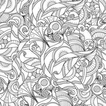 Doodle hand drawn seamless pattern. Abstract black and white background.