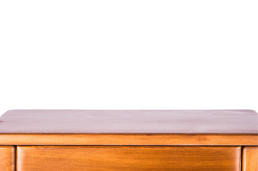 Wooden table isolated over white background