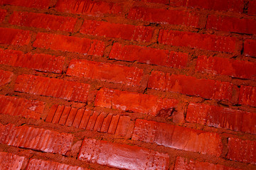 Brick wall painted with red paint background texture