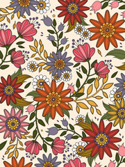 retro floral coloring page