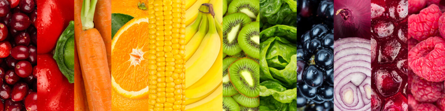 Fototapeta collage of colorful healthy fruits and vegetables