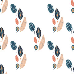 Trendy vector seamless pattern with forest plants, leaves