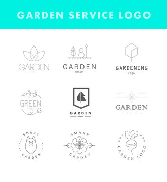 Gardening service logo flat collection