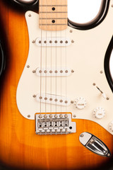 Fototapeta na wymiar six-stringed electric guitar isolated on white closeup
