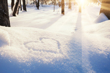 Shape of heart on the snow