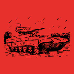 Fire support combat vehicle tanks. Russian BMPT. Vector freehand pencil sketch.