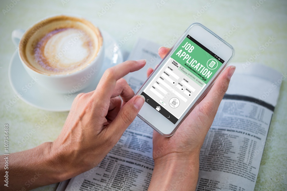 Poster composite image of job application on smartphone