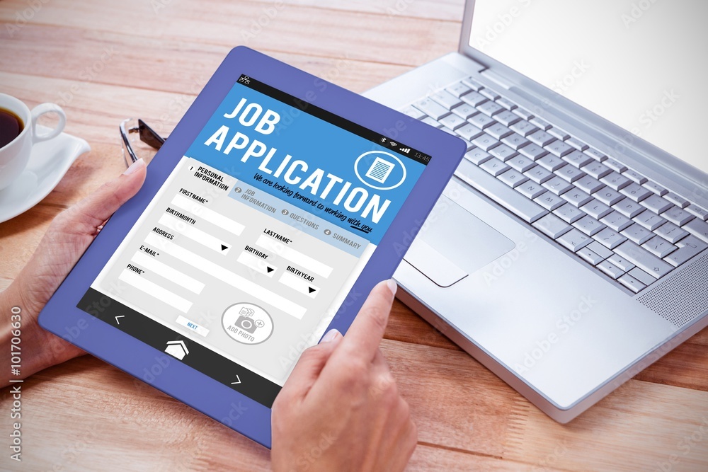 Poster composite image of job application on smartphone