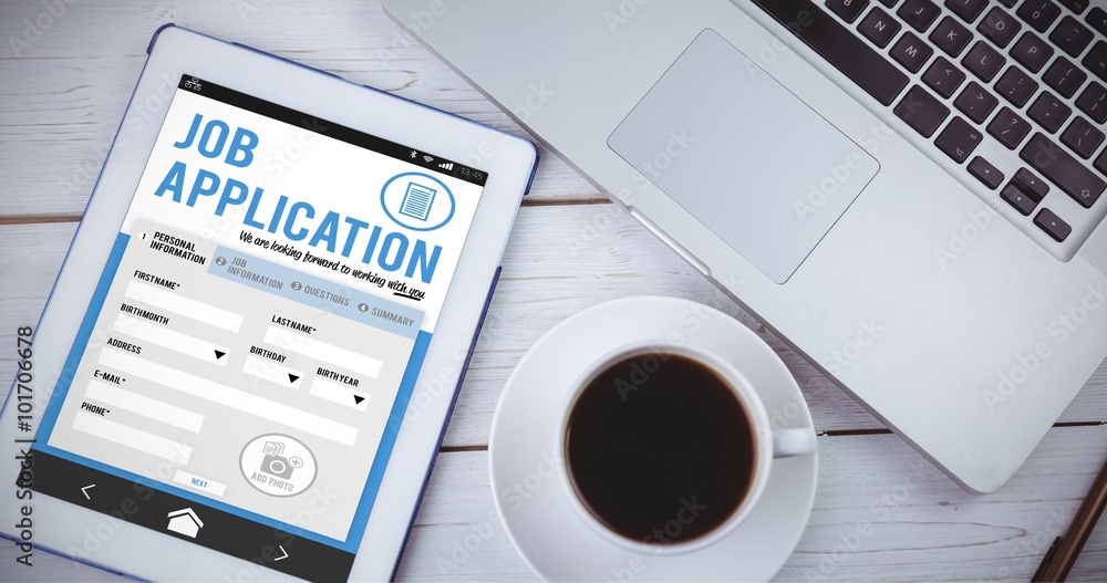 Poster composite image of telephone job application app