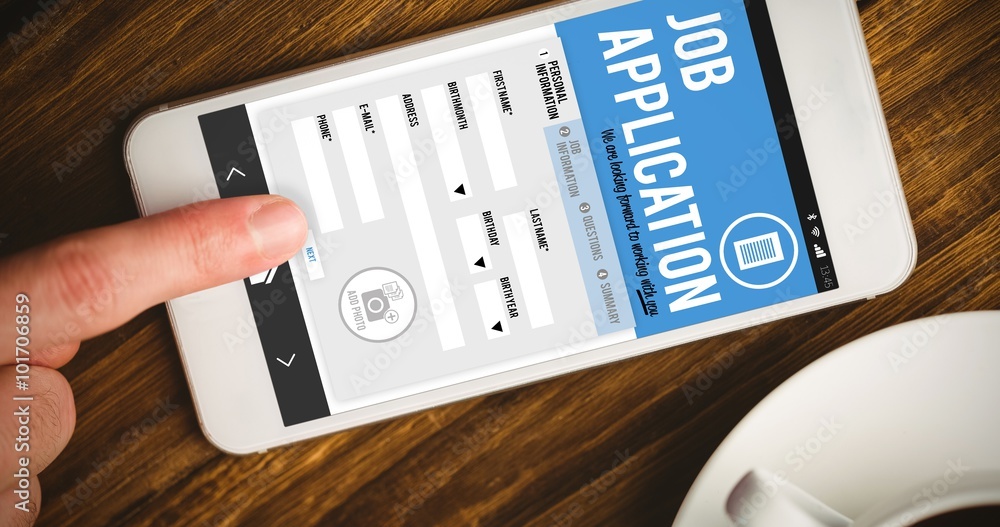 Poster composite image of job application on smartphone