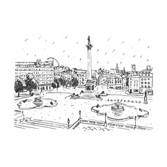 Trafalgar Square, London, England, UK. Hand drawn vector illustration.