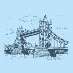 Obraz premium Tower Bridge, London, England, UK. Hand Drawn Illustration.
