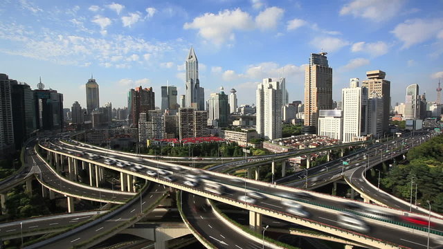 Freeway interchange, time lapse. City life background. 