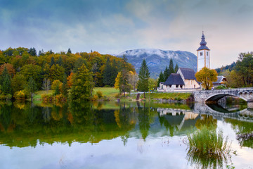 Fototapeta na wymiar St John church the Bohinj lake, Julian Alps
