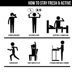 How to stay fresh & active infographic sign symbol illustration vector icon pictogram
