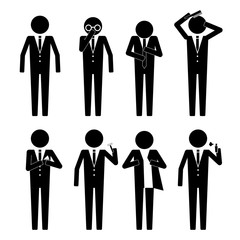 Business man getting ready iwth various object & action infographic icon vector sign symbol pictogram