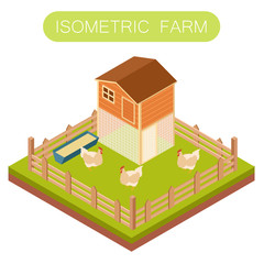 Isometric henhouse with chikens