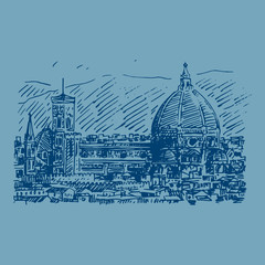 Cathedral of Saint Mary of the Flower in Florence, Italy. Vector hand drawn sketch.