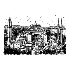 Hagia Sophia, Istanbul, Turkey. Vector freehand pencil sketch.