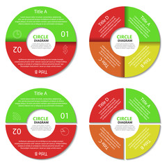 Set of circle diagram. Business concept with two and four options. Round infographic. Vector EPS10