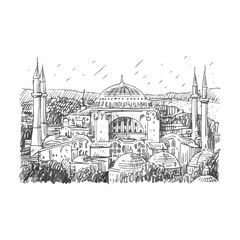Fototapeta premium Hagia Sophia, Istanbul, Turkey. Vector freehand pencil sketch.