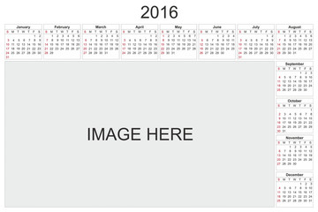 Calendar for 2016 on White Background