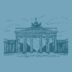 Brandenburg gate, Berlin, Germany. Vector hand drawn sketch.