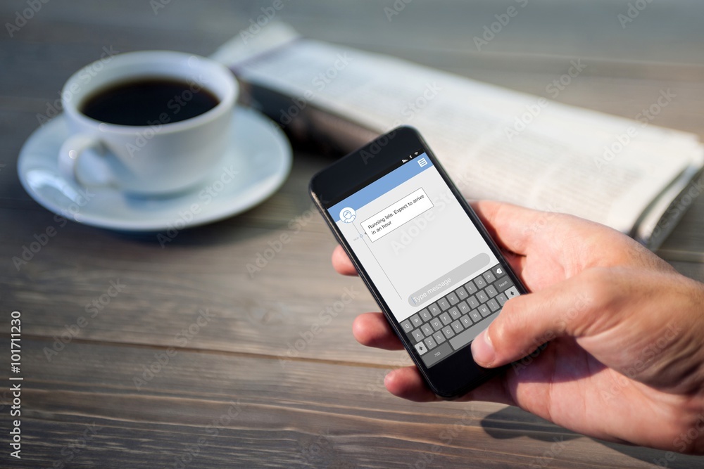 Poster composite image of smartphone text messaging