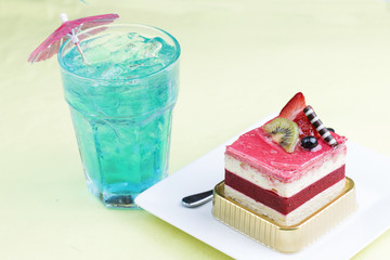 Strawberry Mousse Cake and Italian Soda