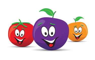 happy orange plum and tomato faces