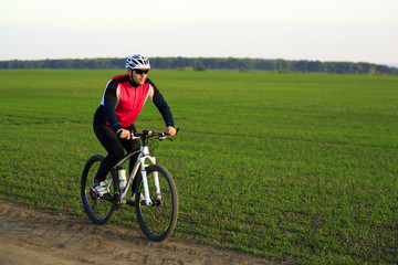 Rider on Mountain Bicycle it the forest