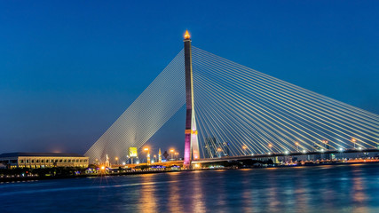 Night at the Rama 8 Bridge, Bangkok, Thailand.