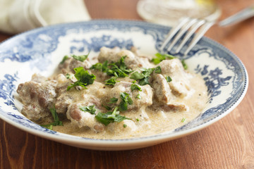 Veal Zuricher Geschnetzeltes in cream sauce with parsley