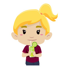 Illustration of a Girl Drinking Glass of Lemonade