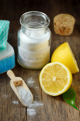 Cleaning tools lemon and sodium bicarbonate