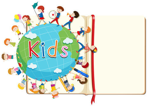 Blank book and kids around the world