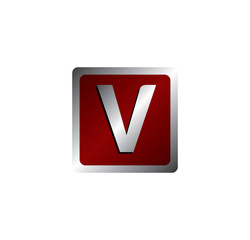 V letter red silver square