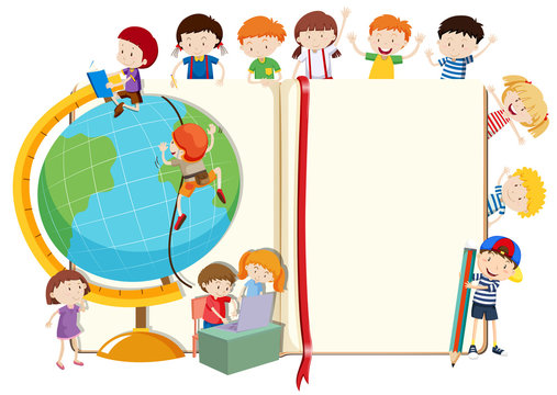 Children with globe and book