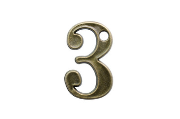 Number three of old iron number isolated on white background