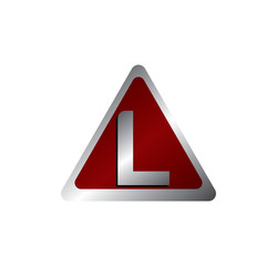 L letter red silver triangle