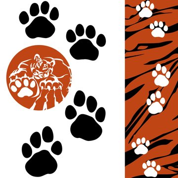 Tiger - paw print . Animal footprint isolated on white background. Vector illustration. Design element.