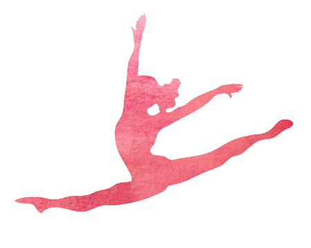 Pink Watercolor Dancer or Gymnast Dance Gymnastics Split Leap Illustration