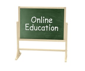 Online education concept. Blackboard, chalkboard isolated on white