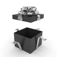 open gift box with bows isolated on white