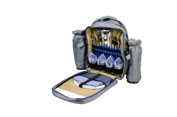 picnic set in backpack isolated on a white background