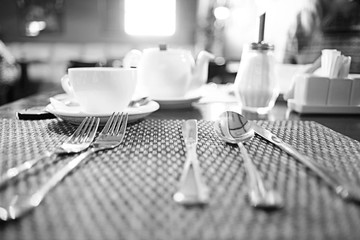 black and white photo restaurant serving