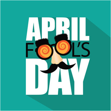 April Fools Day flat design text and funny glasses. EPS 10 vector illustration