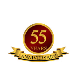 55 anniversary with red golden ring and ribbon